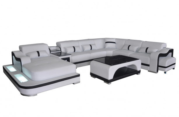 Leather couch upholstery seating living landscape design modern corner suite U shape + table