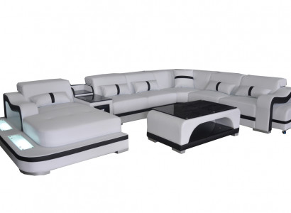 Leather couch upholstery seating living landscape design modern corner suite U shape + table