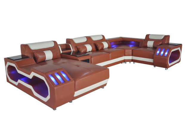 Leather sofa couch living room set design modern sofa U-shape sofa with USB