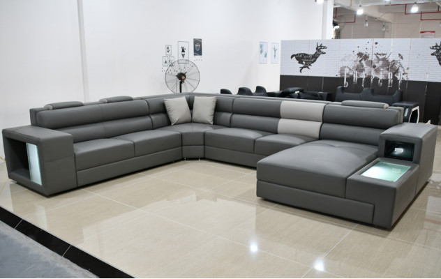 Living landscape design modern leather sofas gray new sofa U-shaped fabric sofa couch