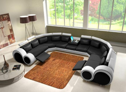 Leather sofa with USB padded sofa couch corner sofa living landscape giant XXL relax new