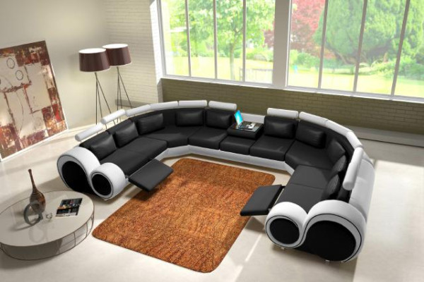 Modern sofa set corner seating area leather couch living landscape USB sofa