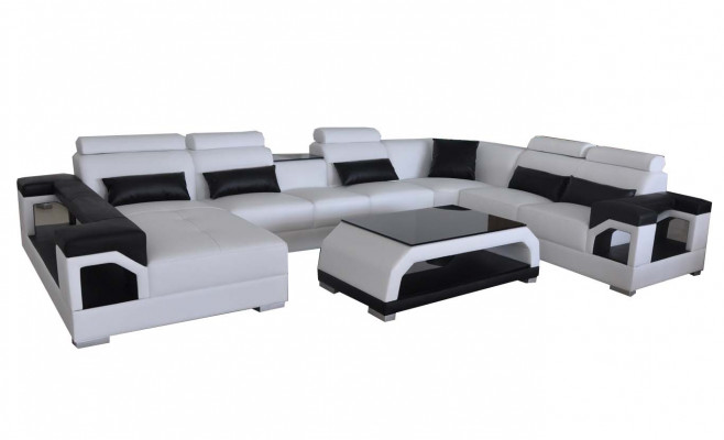 Leather corner couch sofa modern seating couch design living landscape + table + USB
