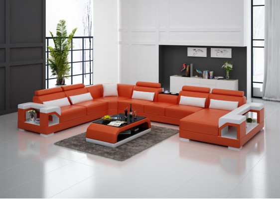 Leather corner couch sofa modern seating couch design living landscape + table + USB