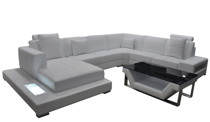Leather sofa corner sofa living landscape couch upholstery corner set seating area + table + USB