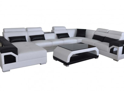 Leather Sofa Modern Seat Couch Upholstery Design Living Landscape + Corner Table