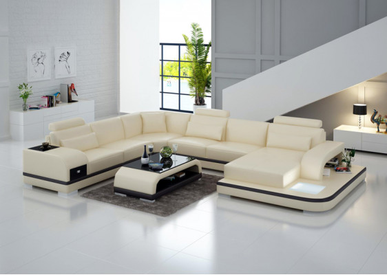 Leather sofa living landscape suite design modern corner sofa U-shape G8013+table