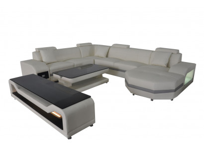 Leather corner sofa corner suite corner couch sofa couch living landscape upholstery table USB