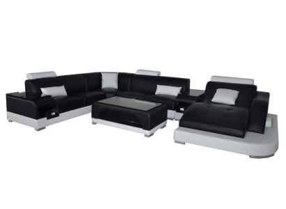 Leather sofa with USB modern seating couch upholstery design corner couches + table + light