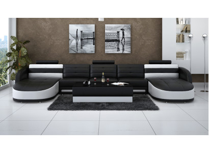 Design leather sectional sofa corner modern set couch corner USB new black