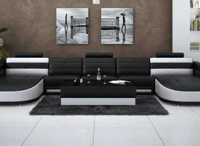 Design leather sectional sofa corner modern set couch corner USB new black
