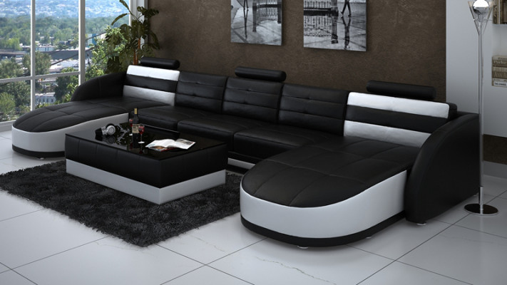 Design leather sectional sofa corner modern set couch corner USB new black