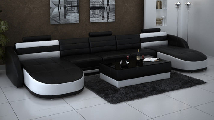 Design leather sectional sofa corner modern set couch corner USB new black