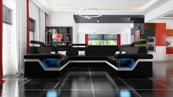 Sectional living room landscape sofa couch U-shape upholstered couches leather design illuminated