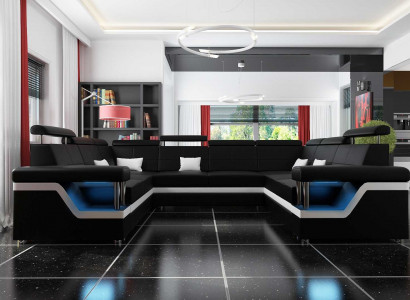 Sectional living room landscape sofa couch U-shape upholstered couches leather design illuminated