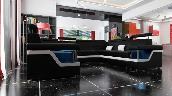 Sectional living room landscape sofa couch U-shape upholstered couches leather design illuminated