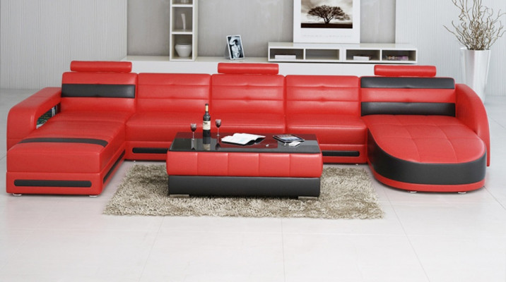 Leather sofa with USB, corner sofa, designer living landscape, sofa couch seating, U shape