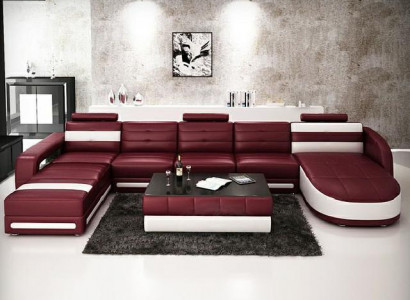 LEATHER SOFA DESIGNER LIVING ROOM SOFA U-SHAPED with USB COLO 3 CORNER SOFA COUCH NEW