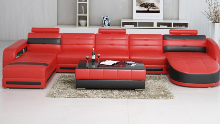 LEATHER SOFA DESIGNER LIVING ROOM SOFA U-SHAPED with USB COLO 3 CORNER SOFA COUCH NEW