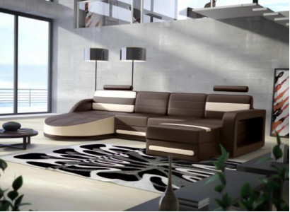 LIVING ROOM LANDSCAPE LEATHER SOFA XXL CORNER SOFA + USB SET DESIGN CORNER COUCH Brown New
