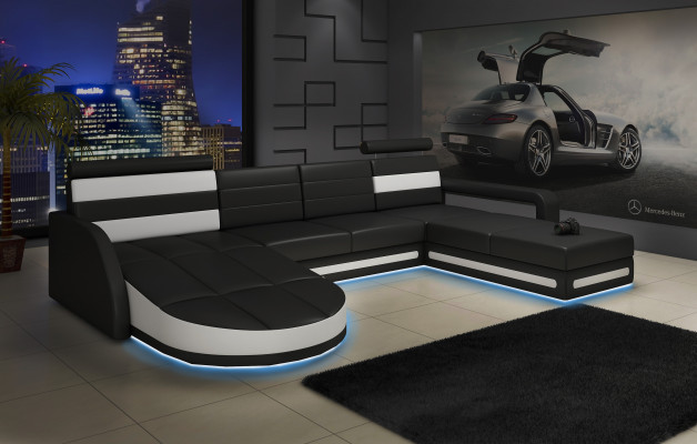 XXL LIVING AREA COUCH SUITE DESIGN CORNER COUCH Black LEATHER SOFA with USB New