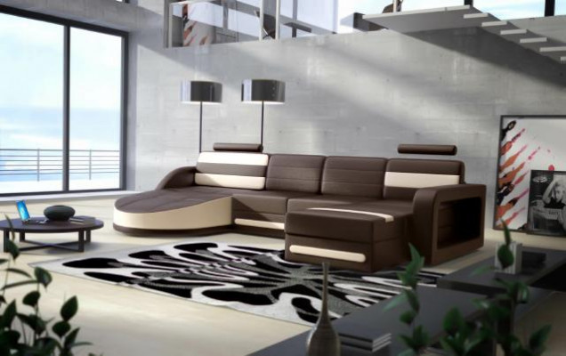 XXL LIVING AREA COUCH SUITE DESIGN CORNER COUCH Black LEATHER SOFA with USB New