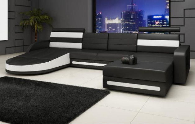 Sectional sofa with USB, upholstered U-shaped living landscape corner sofa XXL black new