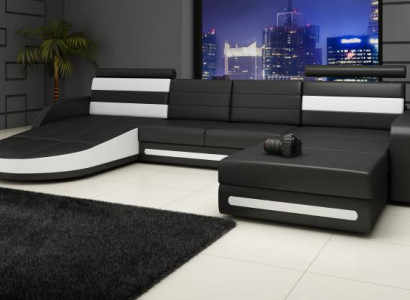 Sectional sofa with USB, upholstered U-shaped living landscape corner sofa XXL black new