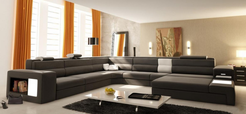 Corner sofa, upholstered sofa with USB, living area seating corner set, leather textile couch.