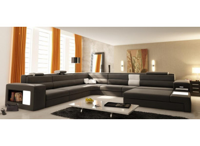 Corner sofa, upholstered sofa with USB, living area seating corner set, leather textile couch.
