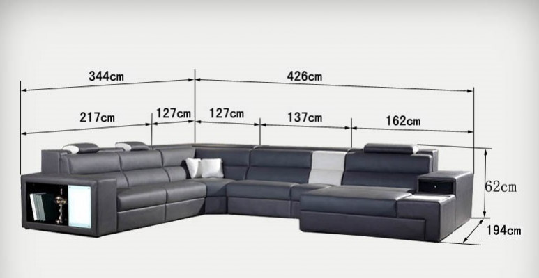 Sectional sofa with lighting & USB connection, modern leather living area sofa upholstery