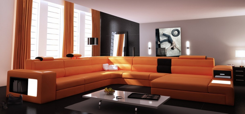 Corner sofa set, seating area, leather, modern sofa, couch, upholstery, living landscape, USB