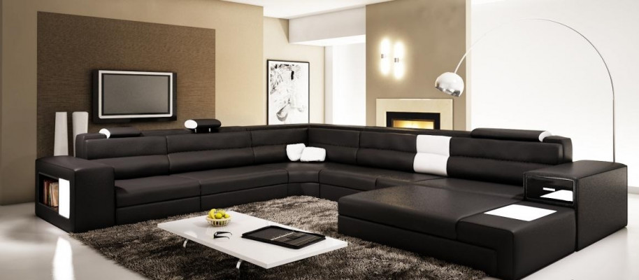 Leather sofa couch living landscape U-shape set design modern sofa