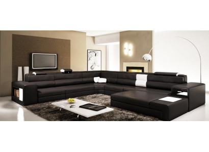 Leather sofa couch living landscape U-shape set design modern sofa