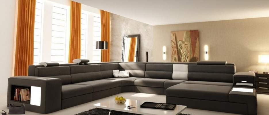 Leather sofa couch living landscape U-shape set design modern sofa