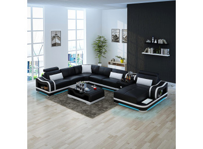 Leather sofa + USB couch living landscape corner sofa set design modern sofa couches