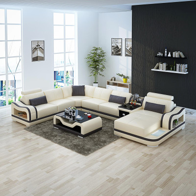 Leather sofa with USB couch living room suite modern design corner sofa U shape