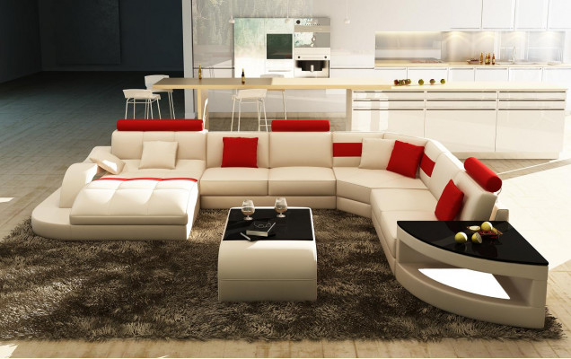 Multifunction XXL Big Leather Sofa Couch Corner Living Landscape Corner Sofa Upholstery