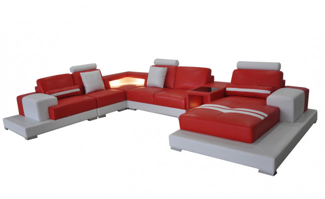 Leather sofa couch living landscape suite design modern sofa U-shape with USB light
