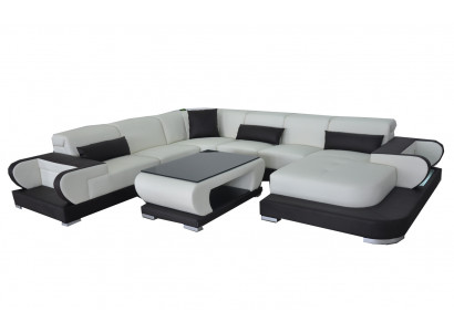 Corner sectional sofa with USB leather living room set design modern sofa + table