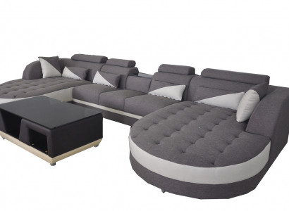 Modern textile couch + USB connection + coffee table living area U-shaped corner