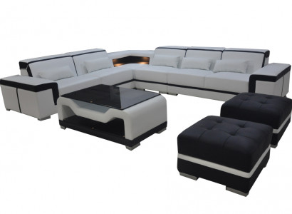 Leather sofa with USB upholstery corner couch set living landscape table stool
