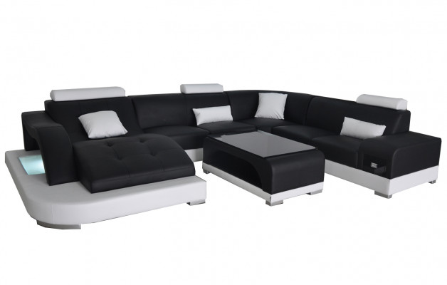 Leather sofa with USB, modern seat couch, upholstery design, corner living landscape table