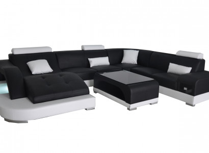 Leather sofa with USB, modern seat couch, upholstery design, corner living landscape table