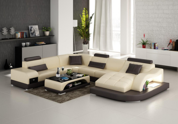 Leather sofa with USB, modern seat couch, upholstery design, corner living landscape table