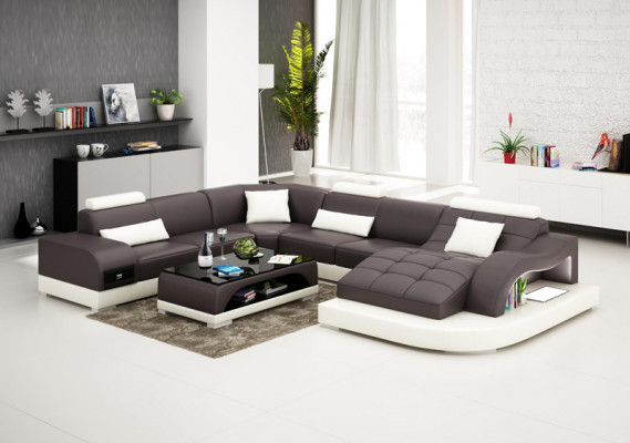 Leather Sofa Modern Seating Couch Upholstered Design Corner Living Landscape + Table Couches