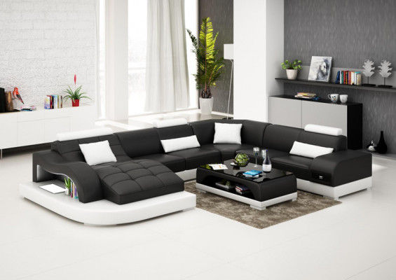 Leather Sofa Modern Seating Couch Upholstered Design Corner Living Landscape + Table Couches