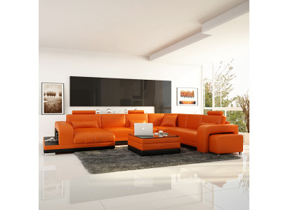 Design leather living landscape corner sofa modern set couch corner new orange USB