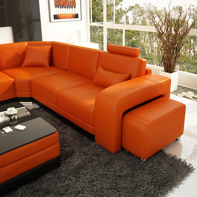 Design leather living landscape corner sofa modern set couch corner new orange USB