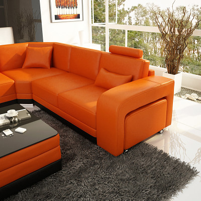 Design leather living landscape corner sofa modern set couch corner new orange USB